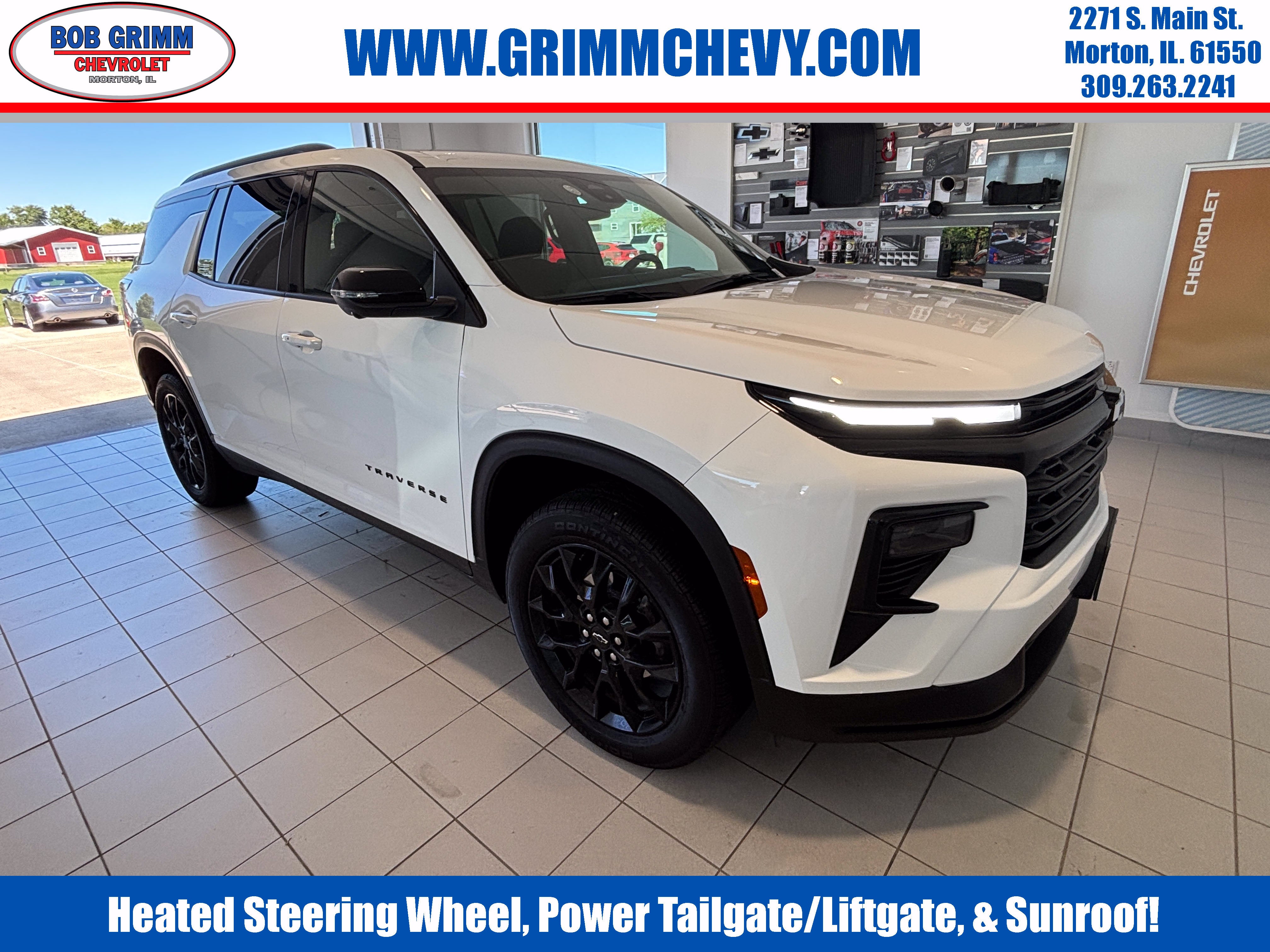 2025 Chevrolet Traverse LT in Summit White — front three-quarter view