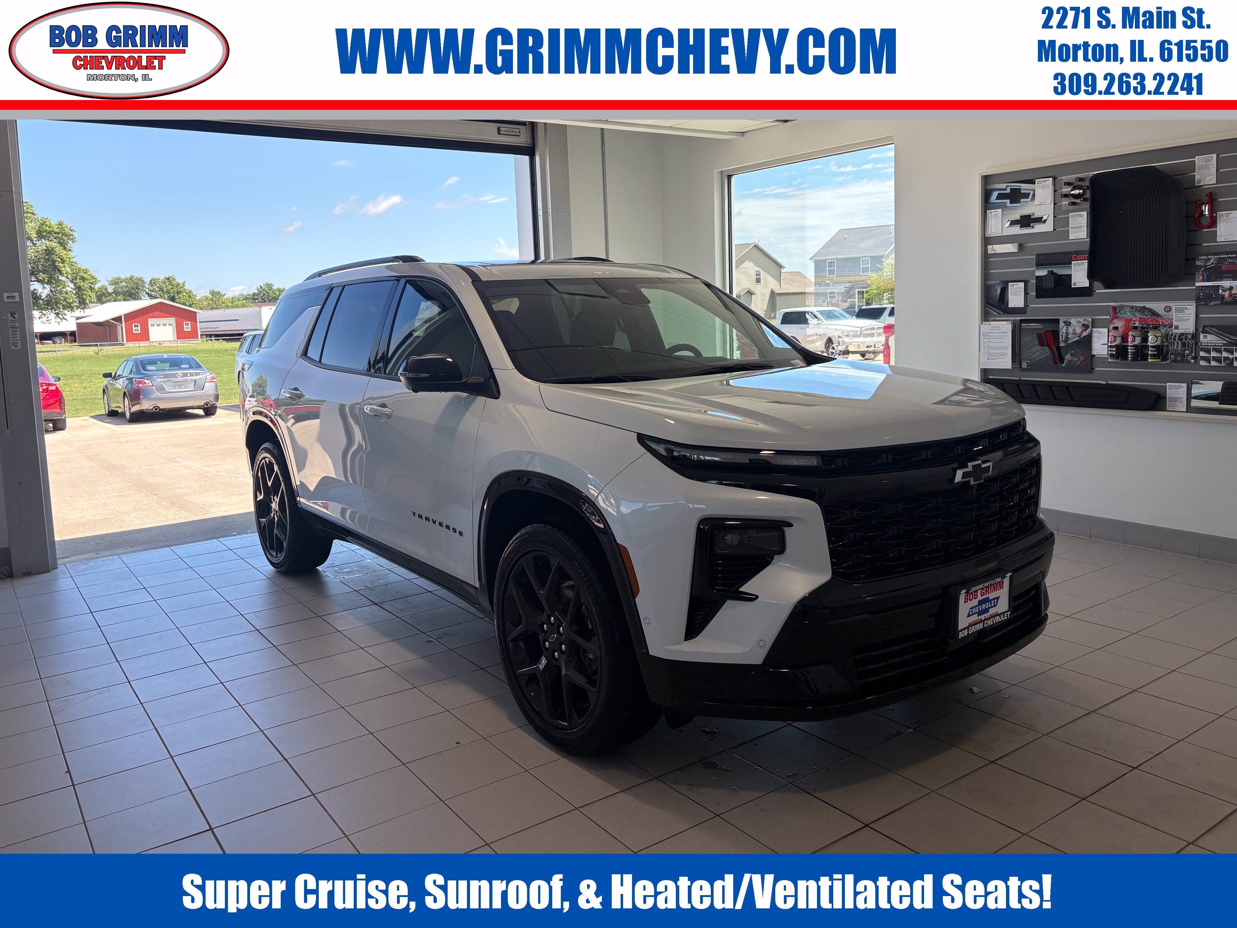 2026 Chevrolet Traverse RS in Polar White Tricoat — front three-quarter view