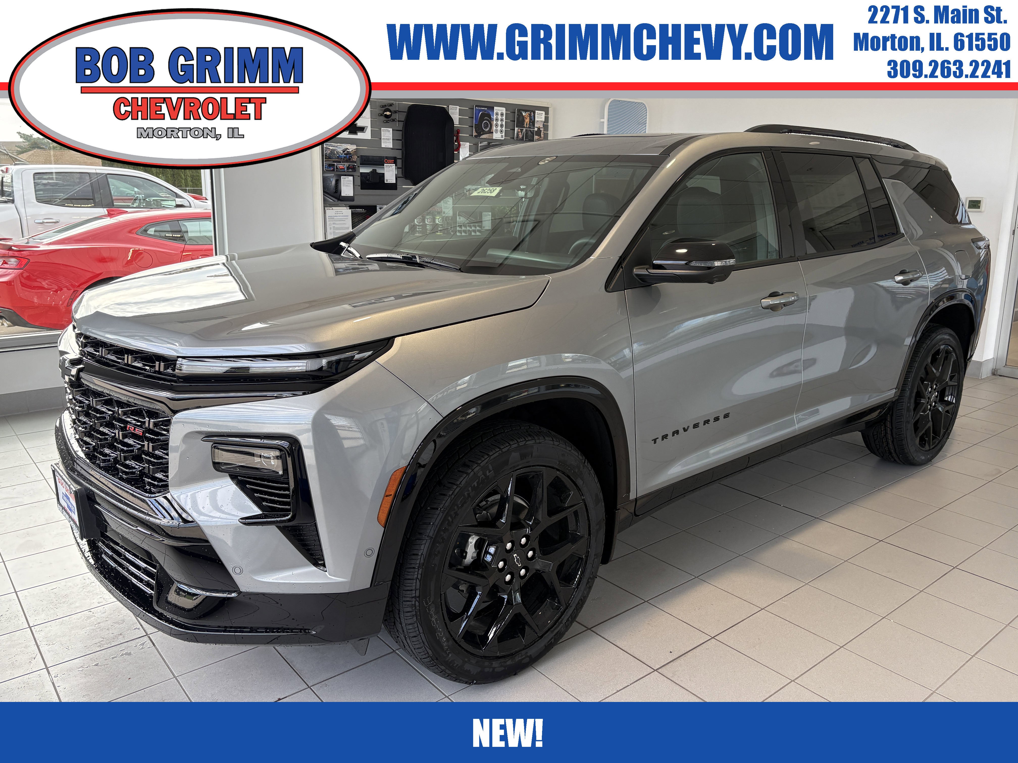 2026 Chevrolet Traverse RS in Sterling Gray Metallic — front three-quarter view