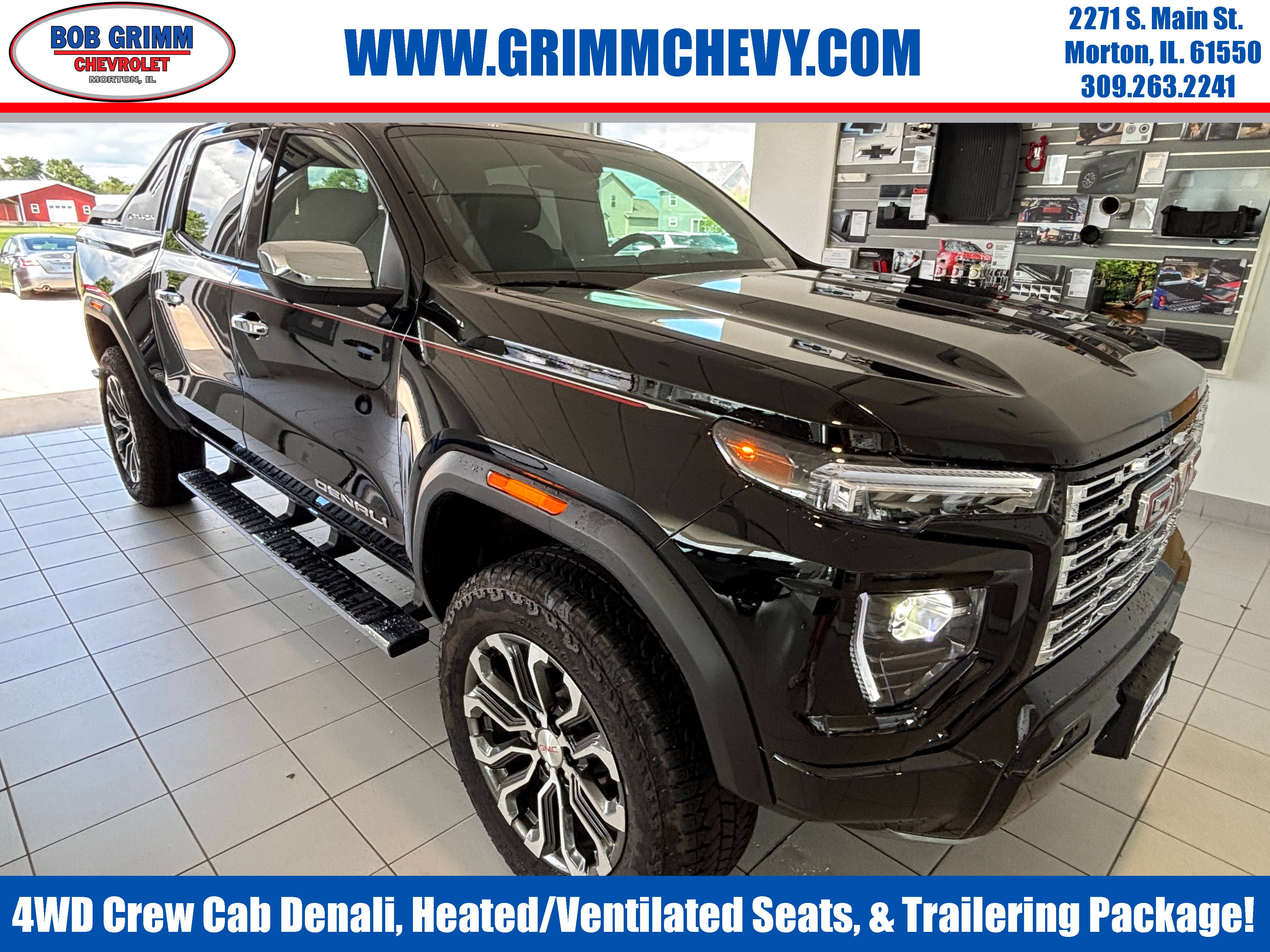 2025 GMC Canyon Denali in Onyx Black — front three-quarter view