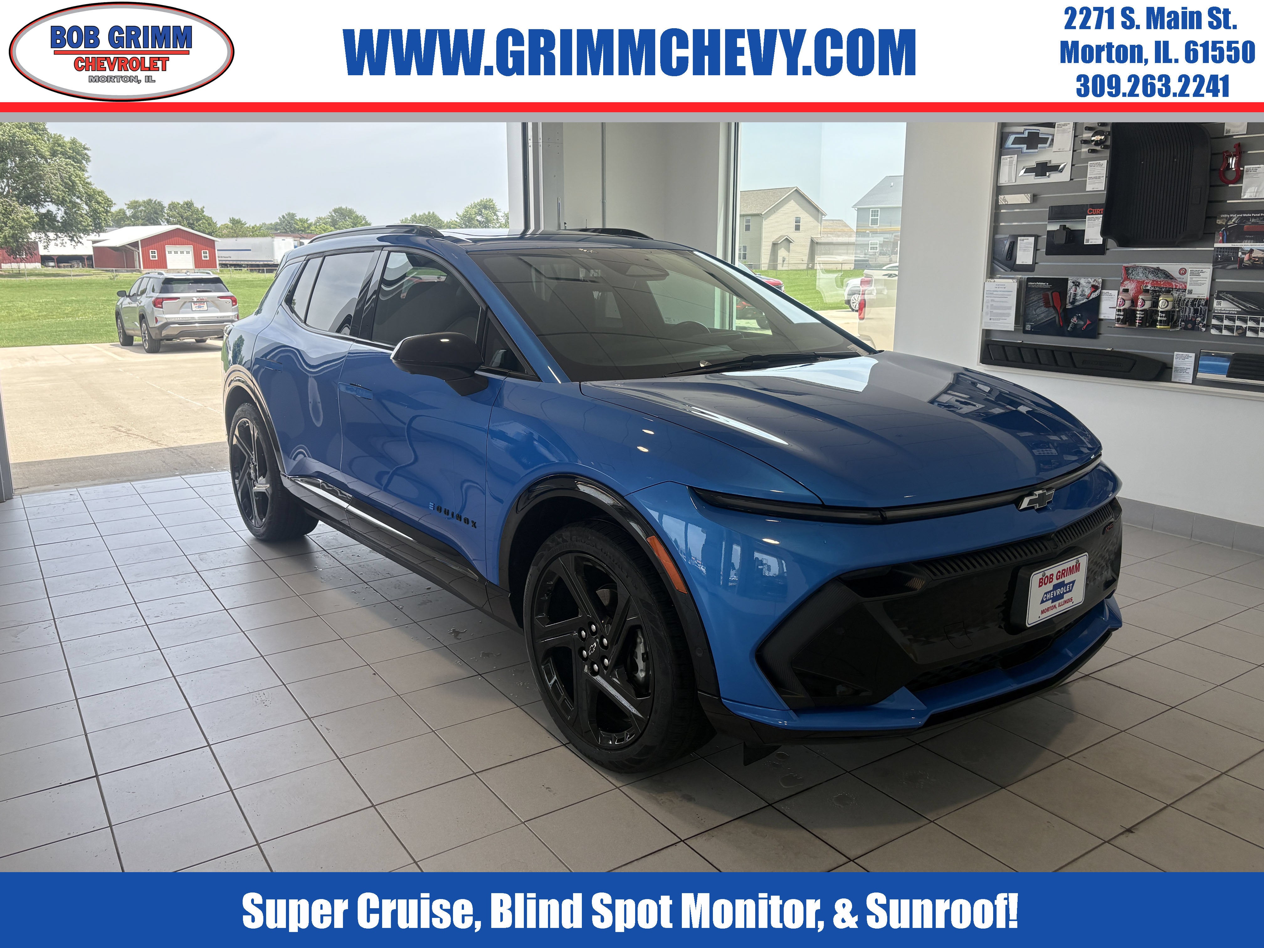 2025 Chevrolet Equinox EV RS in Riptide Blue Metallic — front three-quarter view