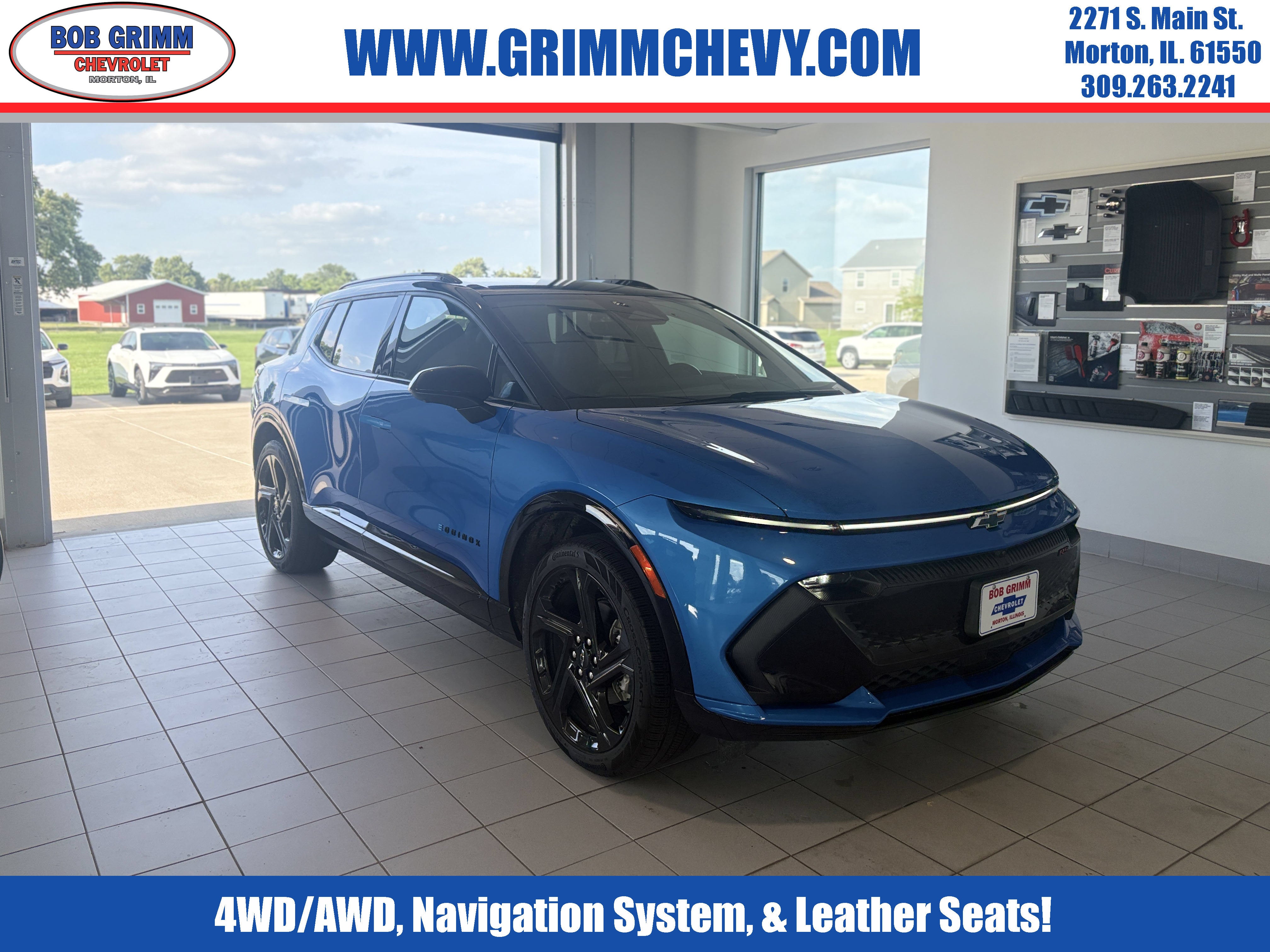 2026 Chevrolet Equinox EV RS in Riptide Blue Metallic — front three-quarter view