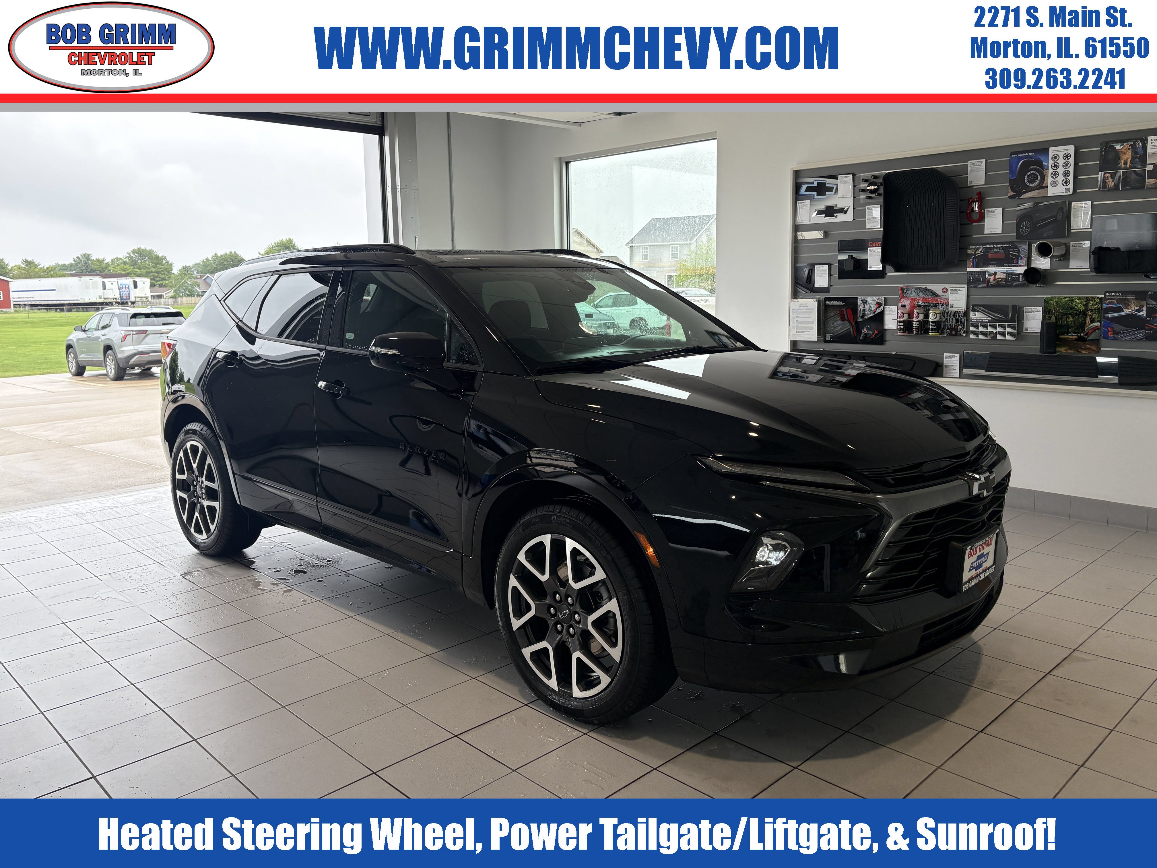 2025 Chevrolet Blazer RS in Black — front three-quarter view