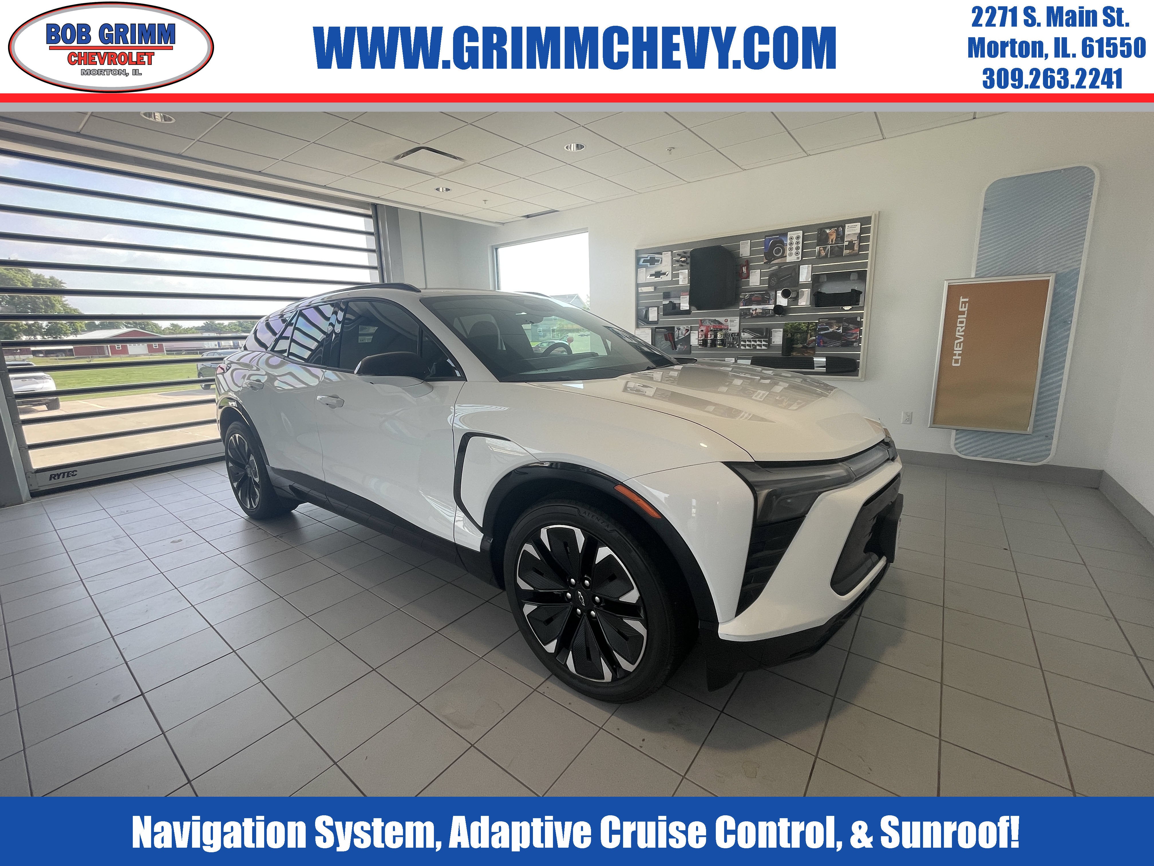 2024 Chevrolet Blazer EV RS in Summit White — front three-quarter view