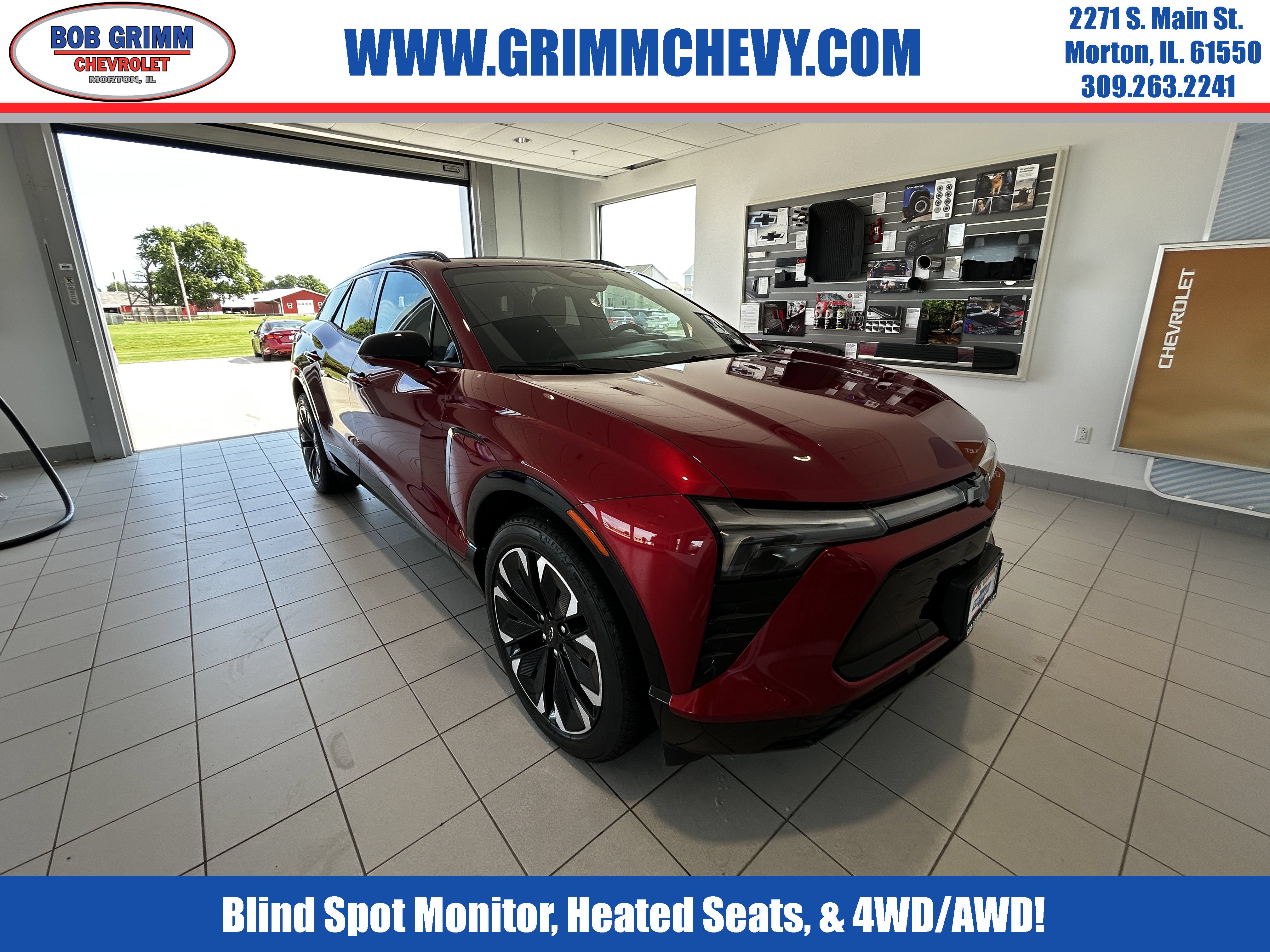 2025 Chevrolet Blazer EV RS in Radiant Red Tintcoat — front three-quarter view