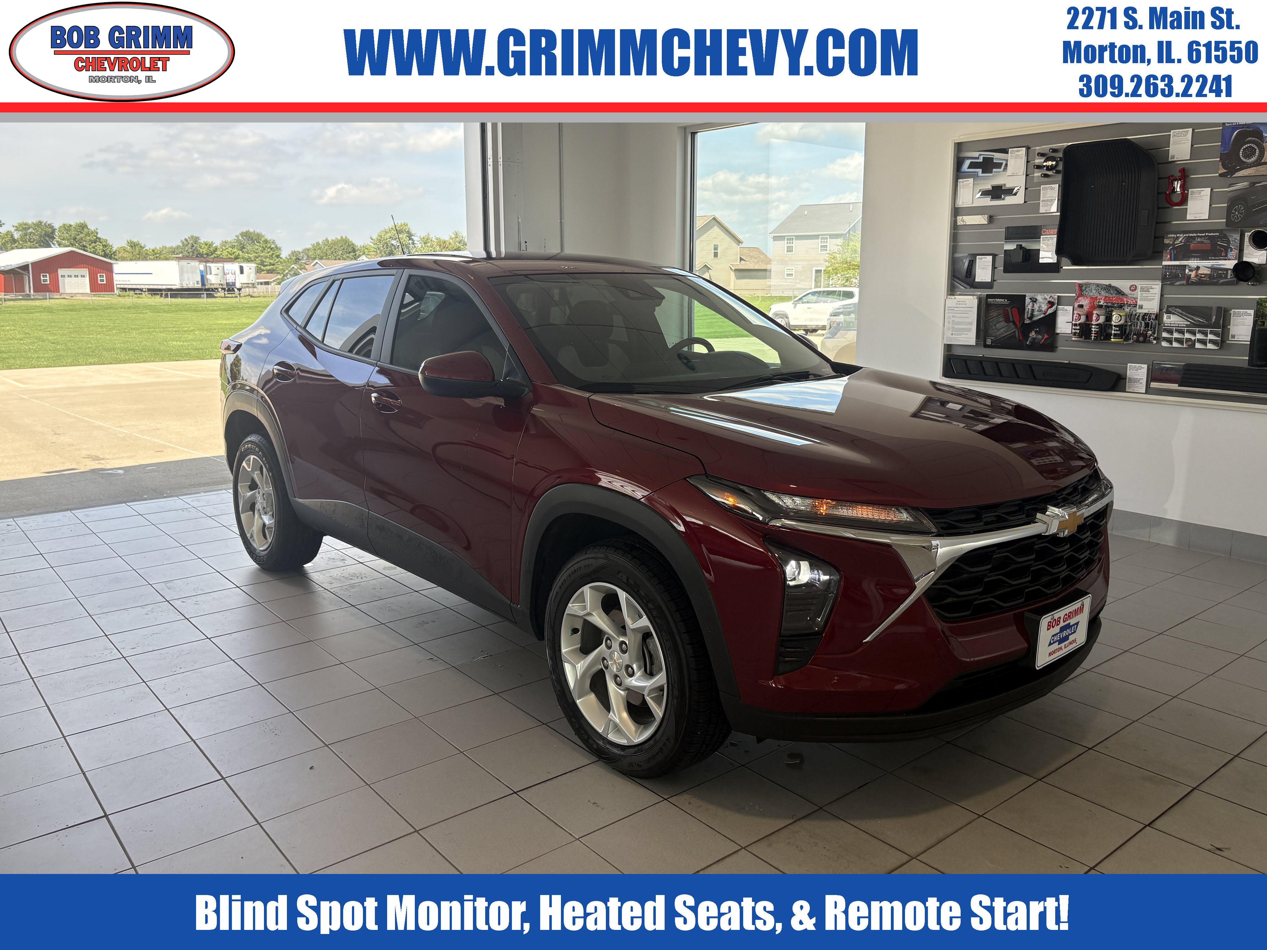 2024 Chevrolet Trax LS in Crimson Metallic — front three-quarter view
